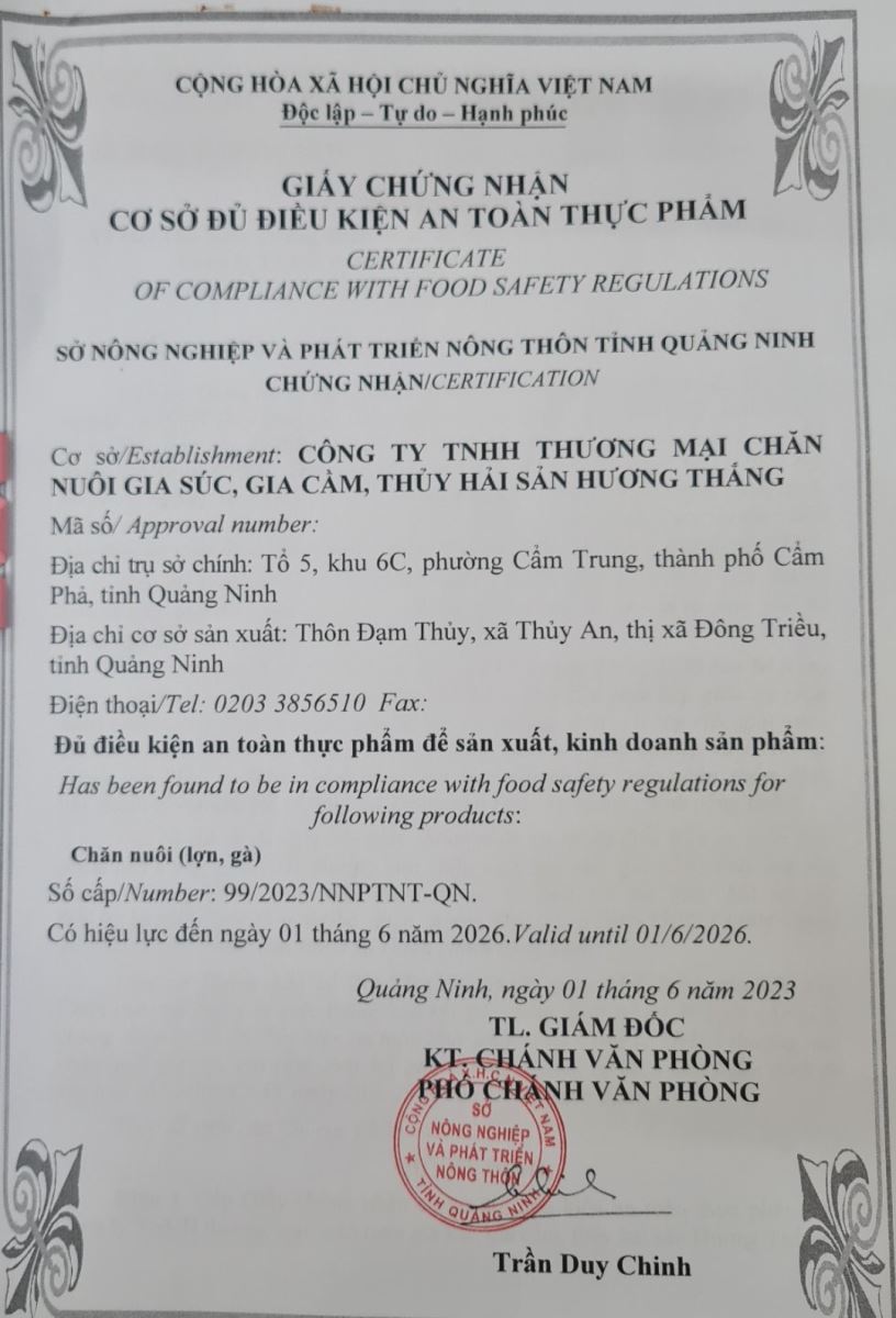 Giấy chứng nhận an toàn thực phẩm