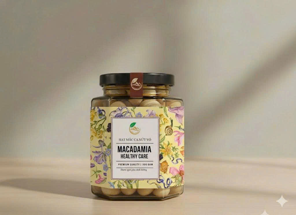MACCADAMIA-HẠT MẮC CA NỨT VỎ-HŨ THỦY TINH 180GAM